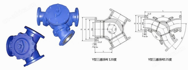 135度角Y型三通球阀图