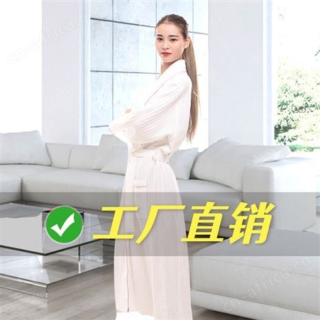 新款酒店浴袍 人字纹华夫格青果领压条成人睡袍 长款全棉吸水浴袍