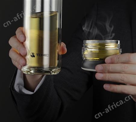 Tomic特美刻男士茶水分离杯水晶玻璃双层泡茶杯隔热钛茶隔杯定制